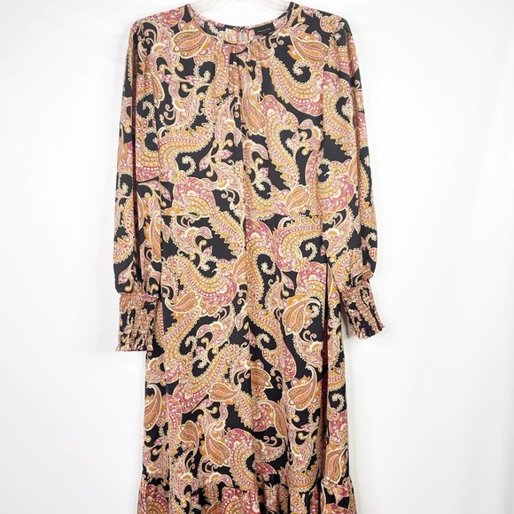 Who What Wear Paisley Maxi Dress Size L Print Puff Long Sleeve Dress - Picture 2 of 9